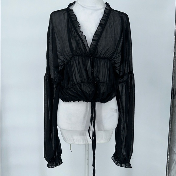 SNDYS Black Sheer Blouse Women’s Bali Top in Black Long Sleeve size 2 - Picture 5 of 12